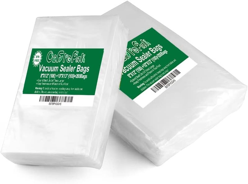 O2frepak 200 Count Vacuum Sealer Bags100 of Each Size 8"x12" Quart and10"x13" BPA Free Sous Vide Seal a Meal Heavy Duty Commercial Grade Vac Seal Pre-Cut Combo Pack Bag - Image 1